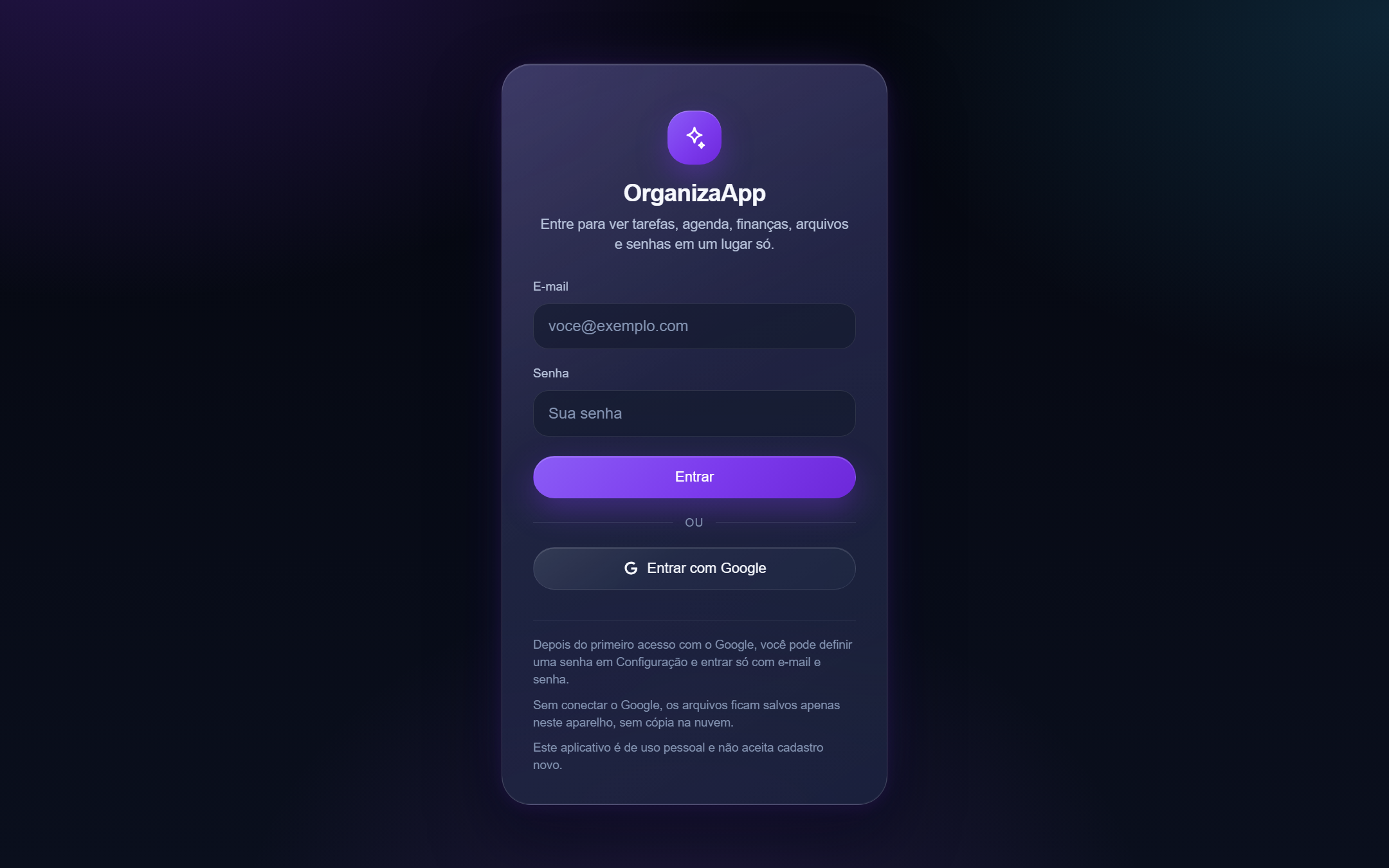 Preview do projeto OrganizaApp